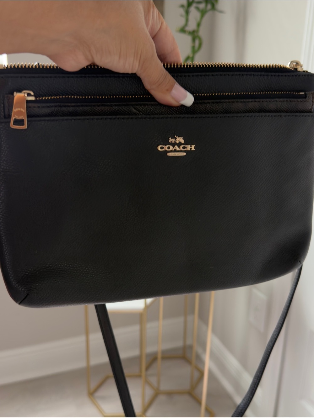 Coach Black Pebbled Leather Messenger with Gold Logo